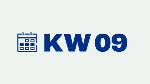 Grafik mit der Aufschrift "KW 09" für "Kalenderwoche 9"