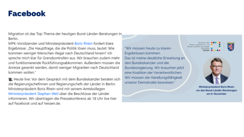 Facebook-Post vom 6. November 2023