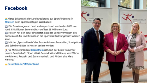 Rechteckige Fläche ist in 2 Bereiche unterteilt. Links steht der Inhalt des Facebook-Beitrags und rechts ist das passende Bild dazu.