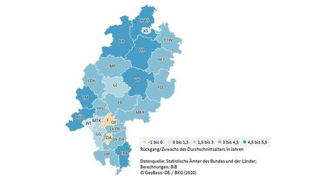 Veränderung des Durchschnittsalters in Hessen (2000-2020) Veränderung des Durchschnittsalters in Hessen (2000-2020)