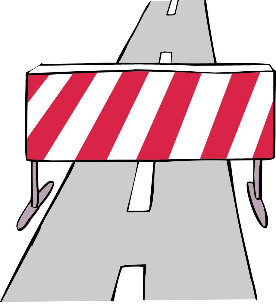 Eine gesperrte Straße. Eine gesperrte Straße.
