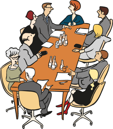 Besprechung Eine Gruppe von Menschen redet über spezielle Sachen.