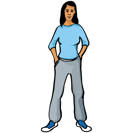 Frau in bequemer Hose und Turnschuhen